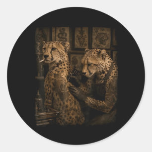 Retro Gepard rauchender Tattoo-Künstler lustig wil Runder Aufkleber