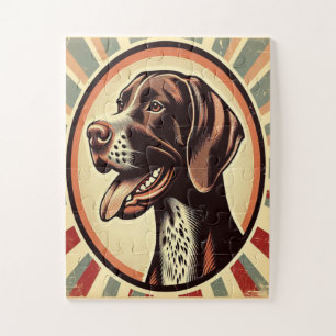 Retro German Kurzhaarige Pointer Yellow Brown Art Puzzle