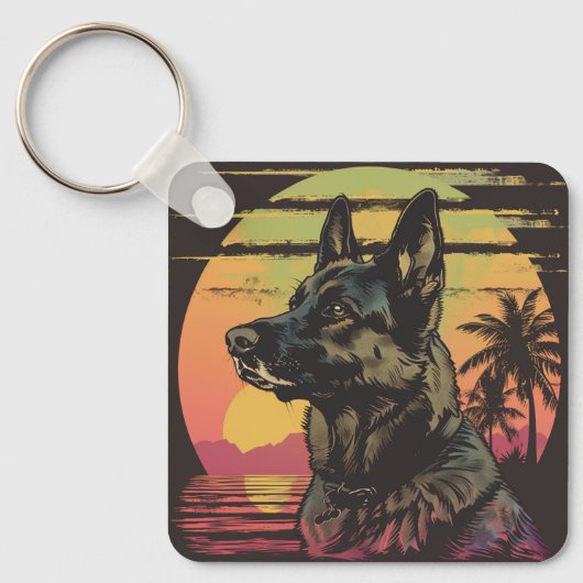 Retro German Shepherd Keychain  Schlüsselanhänger (Vorderseite)