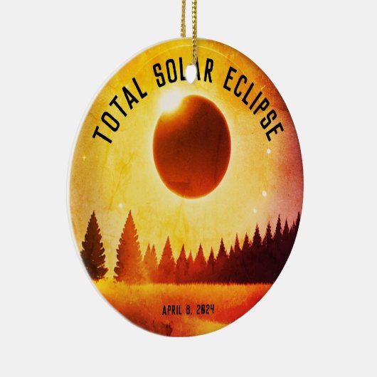 Retro Gesamte Sonnenfinsternis 8. April 2024 Lands Keramik Ornament (Rechts)