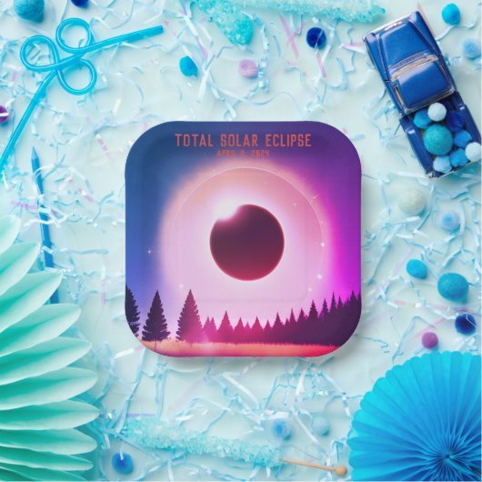 Retro Gesamte Sonnenfinsternis 8. April 2024 Lands Pappteller (Party)