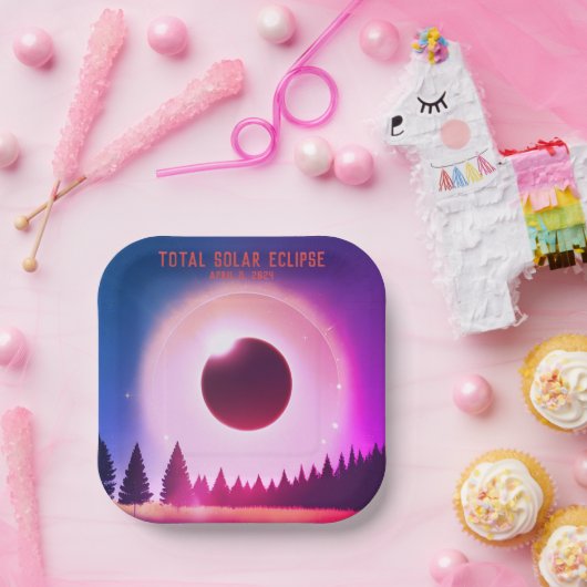 Retro Gesamte Sonnenfinsternis 8. April 2024 Lands Pappteller (Party)