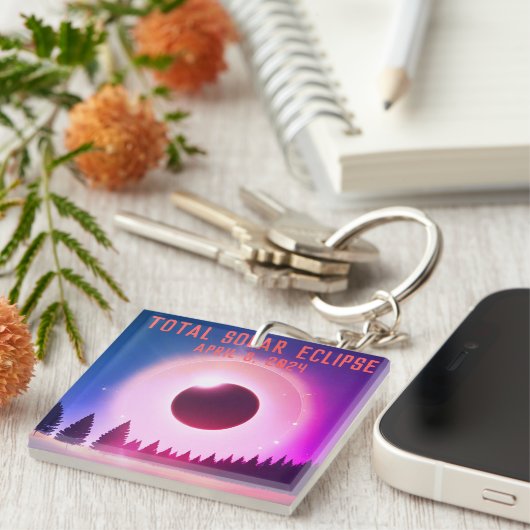 Retro Gesamte Sonnenfinsternis 8. April 2024 Lands Schlüsselanhänger (Vorderseite rechts)