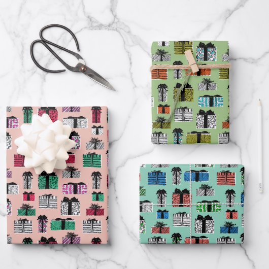 Retro-Geschenke verschiedene Farben Geschenkpapier Set (Vorderseite)