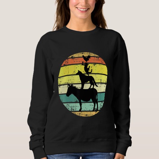 Retro gestapelte Landtiere Vintage Sonnenuntergang Sweatshirt (Vorderseite)