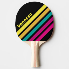 Retro-Gestreift Dunkel 80er Jahre Schrägstreifen m Tischtennis Schläger