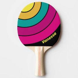 Retro-Gestreift-Dunkle 80er-Kreisstreifen mit Name Tischtennis Schläger