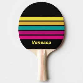 Retro Gestreift Dunkle 80er Quer gestreift mit Nam Tischtennis Schläger