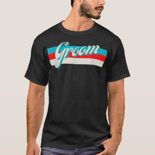 Retro gestreifte Groom Trauzeugen Verlobt Hochzeit T-Shirt