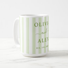 Retro-gestreifte grüne personalisierte Hochzeit  Kaffeetasse