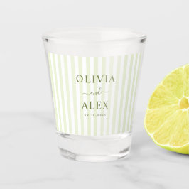 Retro-gestreifte grüne personalisierte Hochzeit Schnapsglas