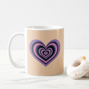 Retro-gestreifte Herz-Tasse - Lila auf Beige Kaffeetasse