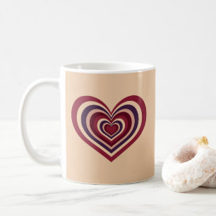 Retro-gestreifte Herz-Tasse - Rot auf Beige Kaffeetasse