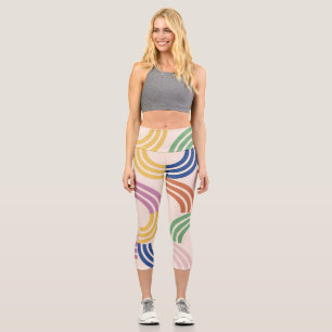Retro gestreifte Kurven Geometrischer Hintergrund Capri Leggings