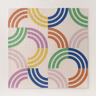 Retro gestreifte Kurven Geometrischer Hintergrund Puzzle