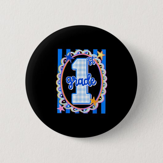 Retro-gestreifte Lehrerin der ersten Klasse 1. Kla Button (Vorderseite)