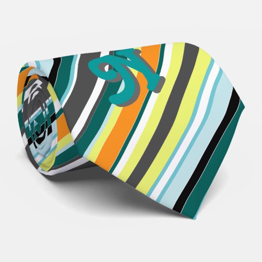 retro gestreifte Monogramm-Krawatte Krawatte (Gerollt)