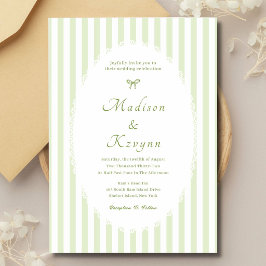 Retro gestreifte personalisierte Hochzeit in Grün Einladung