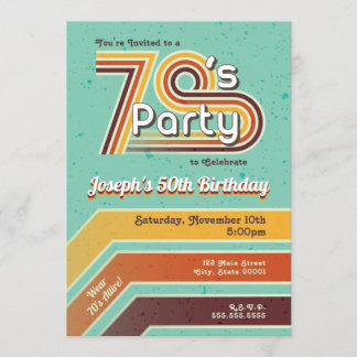 Retro gestreifte Siebzigerjahre Party Einladung