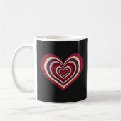 Retro-gestreifter Herzbecher - Rot auf Schwarz Kaffeetasse (Links)
