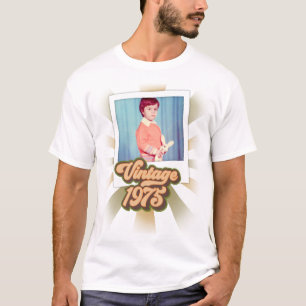 Retro gestreiftes 1975 50. Geburtstagsfoto T-Shirt