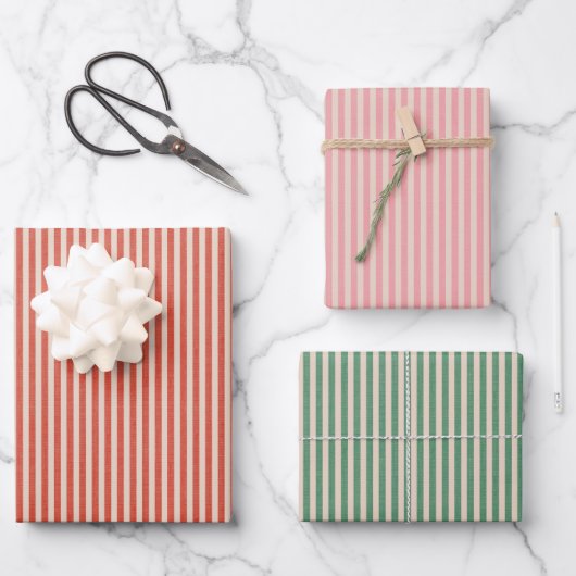 Retro-gestreiftes Boho-Geschenkpapier für Weihnach Geschenkpapier Set (Vorderseite)