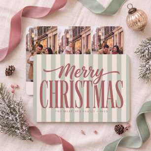 Retro-gestreiftes Frohe Weihnachten Familienfoto