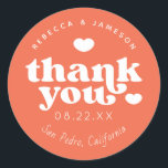 Retro Gewerkschaft Persimmon Orange Wedding Vielen Runder Aufkleber<br><div class="desc">Retro inspiriert Schriftart "Danke" mit Herzen,  in bearbeitbaren Farben für Hintergrund und Grafik.</div>