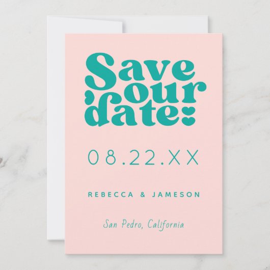 Retro Gewerkschaft Rosa und Aquamarine Hochzeit Save The Date (Vorderseite)