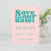 Retro Gewerkschaft Rosa und Aquamarine Hochzeit Save The Date (Stehend Vorderseite)