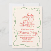 Retro Gezeichnet Green Red Christmas Cocktail Fun Einladung (Vorderseite)