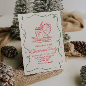 Retro Gezeichnet Green Red Christmas Cocktail Fun Einladung