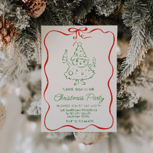 Retro Gezeichnet Green Red Christmas Fun Tree Part Einladung