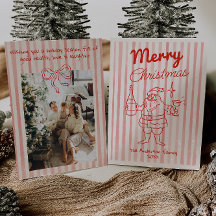 Retro Gezeichnet Red Festive Santa Champagne Weihn