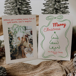 Retro Gezeichnet Red Green Vintage Weihnachtsbaum  Feiertagskarte