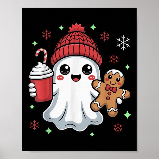 Retro Ghost Beanie Christmas Holiday Xmas Coffee G Poster (Vorne)