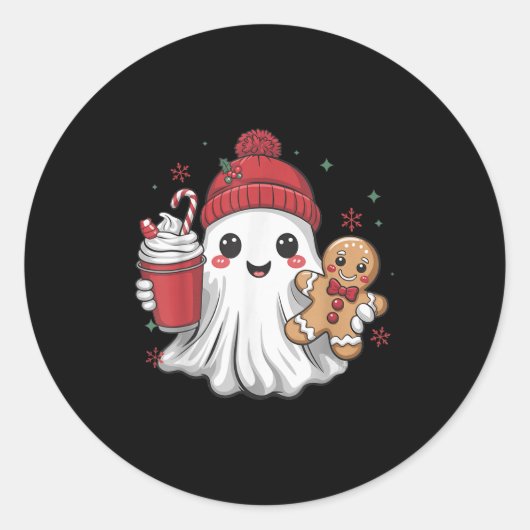 Retro Ghost Beanie Christmas Holiday Xmas Coffee G Runder Aufkleber (Vorderseite)