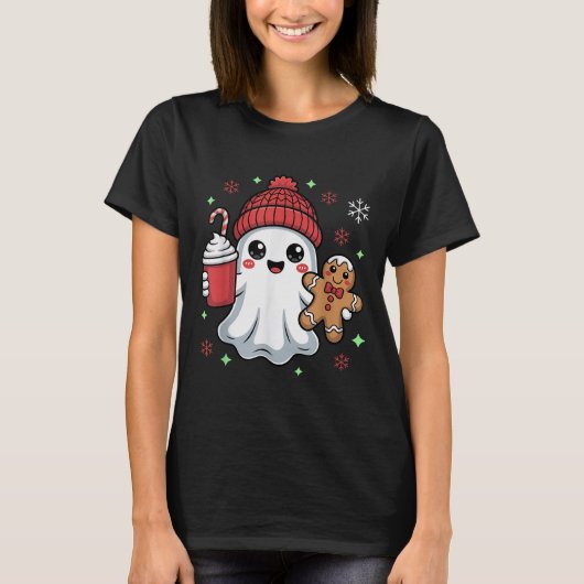 Retro Ghost Beanie Christmas Holiday Xmas Coffee G T-Shirt (Vorderseite)