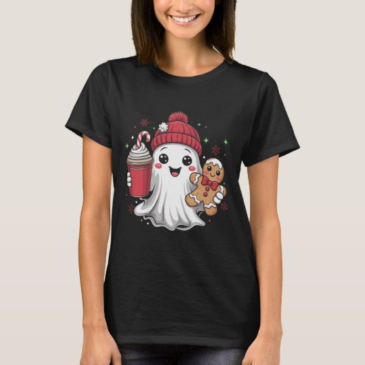 Retro Ghost Beanie Christmas Holiday Xmas Coffee G T-Shirt (Vorderseite)
