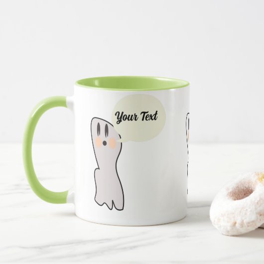 Retro Ghost Boo Name Message Halloween Tasse (Mit Donut)