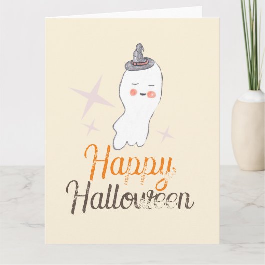 Retro Ghost Doodle Halloween Design Karte (Vorderseite)