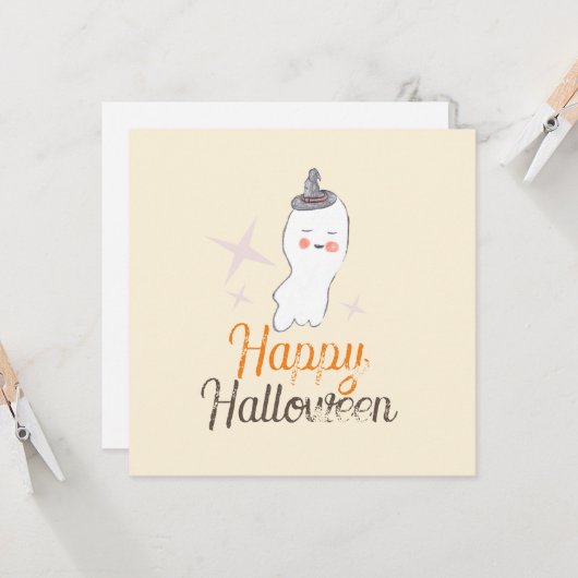Retro Ghost Doodle Halloween Design Karte (Vorderseite/Rückseite Beispiel)