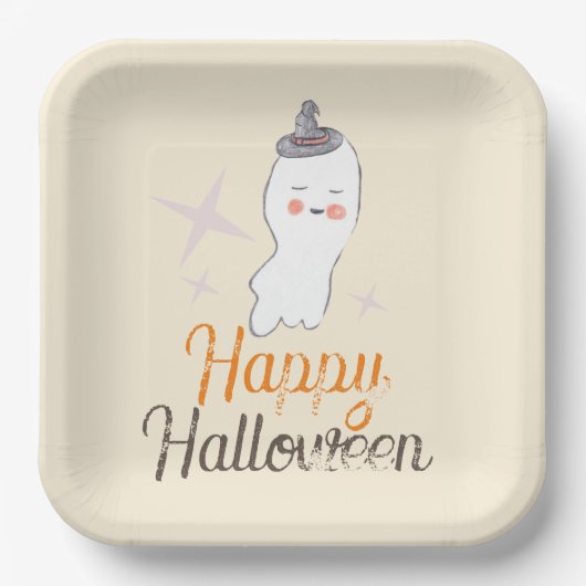 Retro Ghost Doodle Halloween Geburtstagsparty Pappteller (Vorderseite)