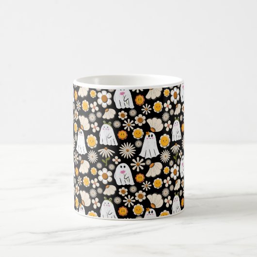 Retro Ghost Flowers Seamless Pattern Kaffeetasse (Mittel)