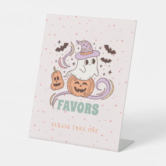 Retro Ghost Halloween Birthday Party Favors Sign Sockelschild (Vorderseite)