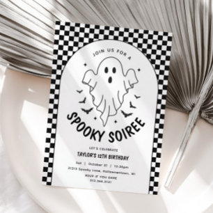 Retro Ghost Halloween Schwarz & Weiß Geburtstag Einladung