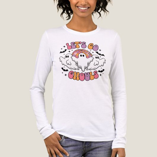 Retro Ghost Halloween T - Shirt - "Lass's Go Ghoul (Vorderseite)
