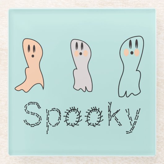 Retro Ghost Hand Buchstaben Spooky Blau Glasuntersetzer (Vorderseite)