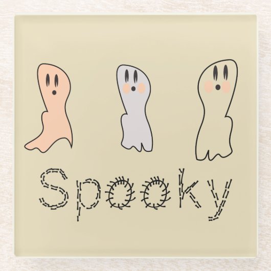 Retro Ghost Hand Buchstaben Spooky Tan Glasuntersetzer (Vorderseite)