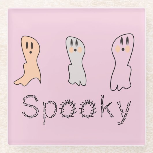 Retro Ghost Hand Lettern Spooky Pink Glasuntersetzer (Vorderseite)